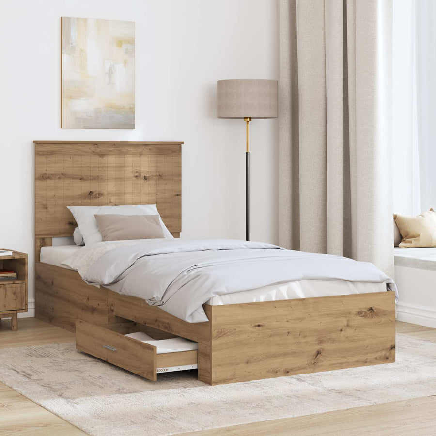 Bedframe met hoofdeinde Artisan Eiken 90 x 200 cm Bewerkt hout