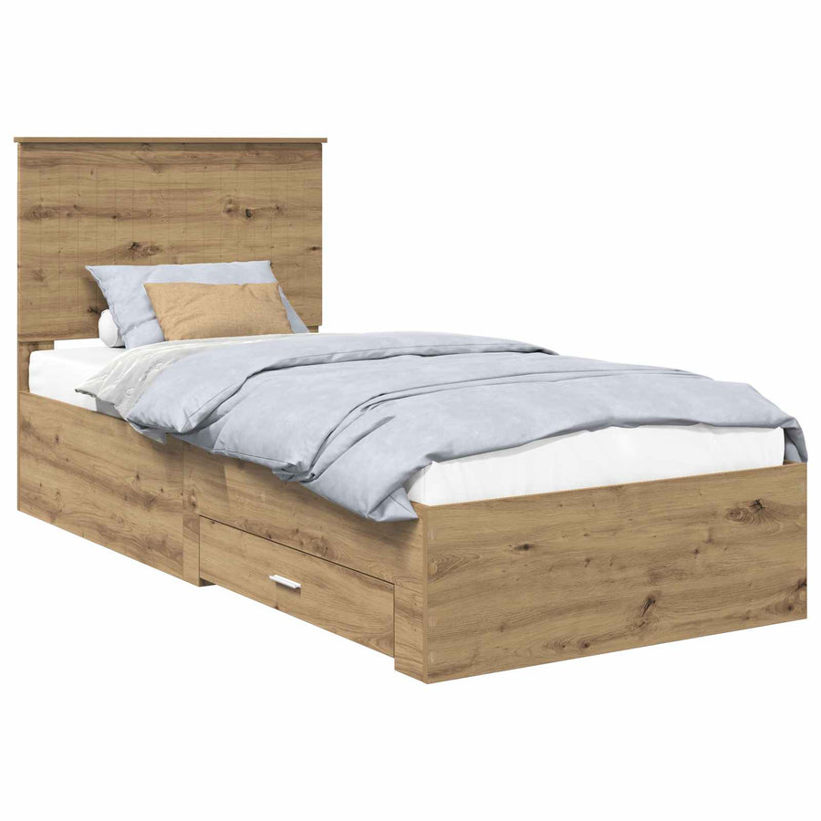 Bedframe met hoofdeinde Artisan Eiken 90 x 200 cm Bewerkt hout