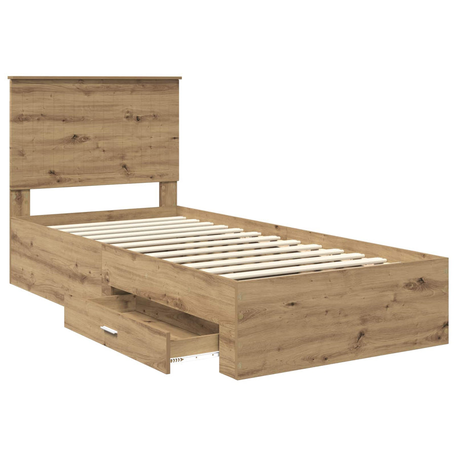 Bedframe met hoofdeinde Artisan Eiken 90 x 200 cm Bewerkt hout