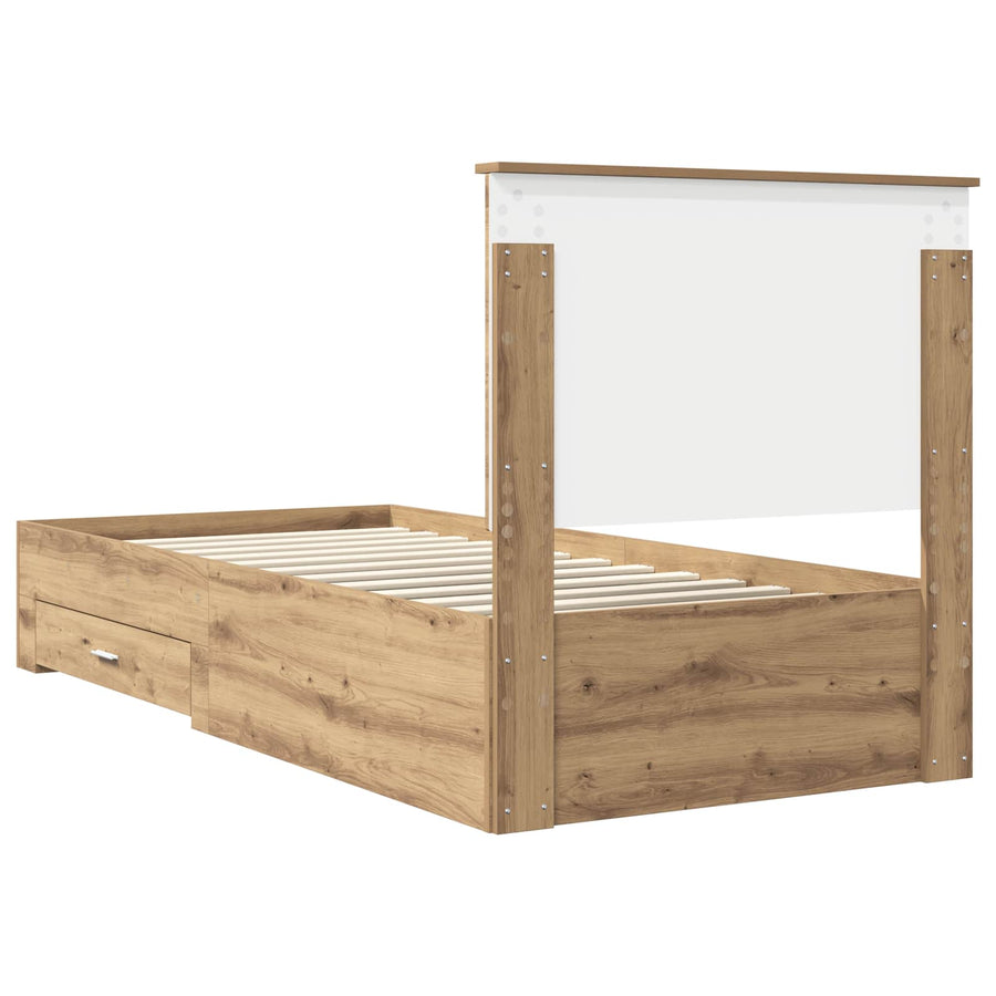 Bedframe met hoofdeinde Artisan Eiken 90 x 200 cm Bewerkt hout