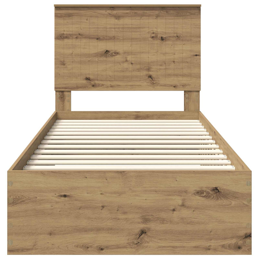 Bedframe met hoofdeinde Artisan Eiken 90 x 200 cm Bewerkt hout
