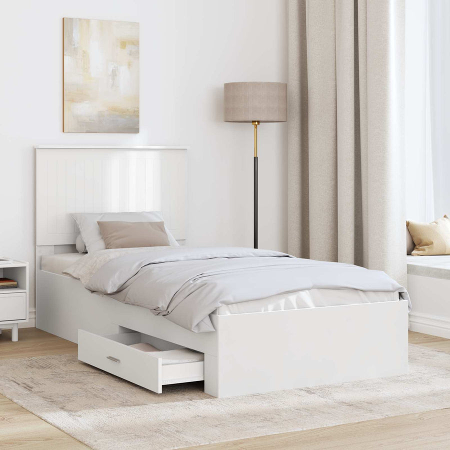 Bedframe met hoofdeinde met lade Wit 90 x 190 cm Bewerkt hout
