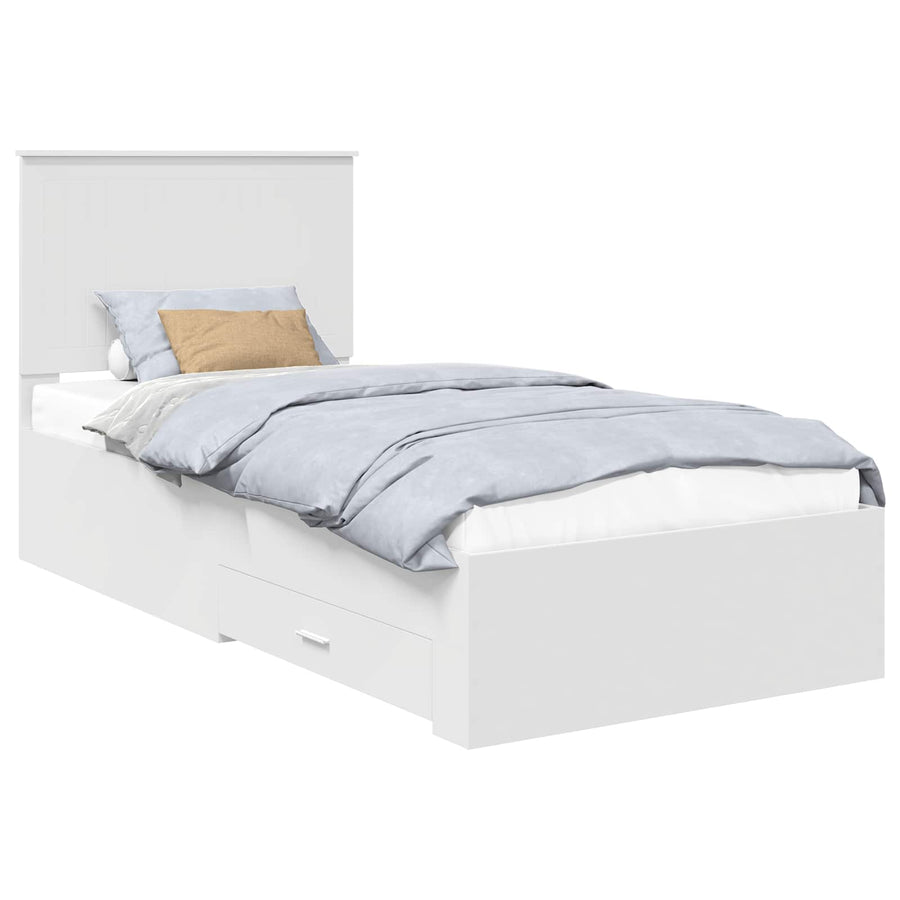 Bedframe met hoofdeinde met lade Wit 90 x 190 cm Bewerkt hout