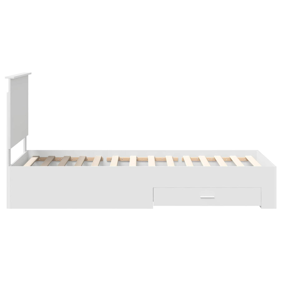 Bedframe met hoofdeinde met lade Wit 90 x 190 cm Bewerkt hout