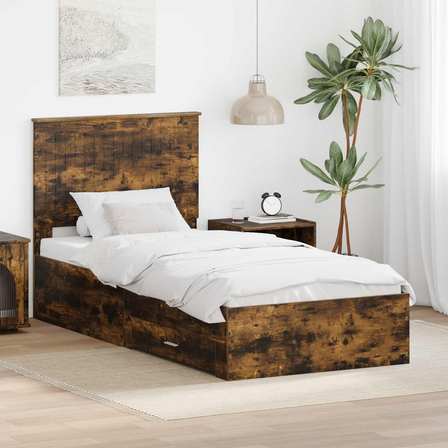 Bedframe met hoofdeinde Gerookt eiken 90 x 190 cm Bewerkt hout