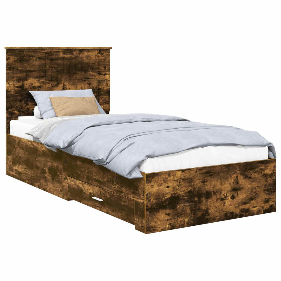 Bedframe met hoofdeinde Gerookt eiken 90 x 190 cm Bewerkt hout