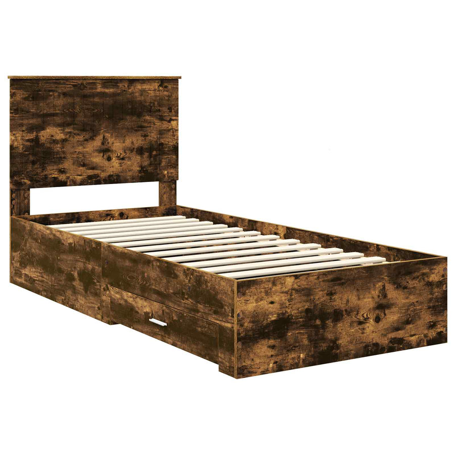 Bedframe met hoofdeinde Gerookt eiken 90 x 190 cm Bewerkt hout