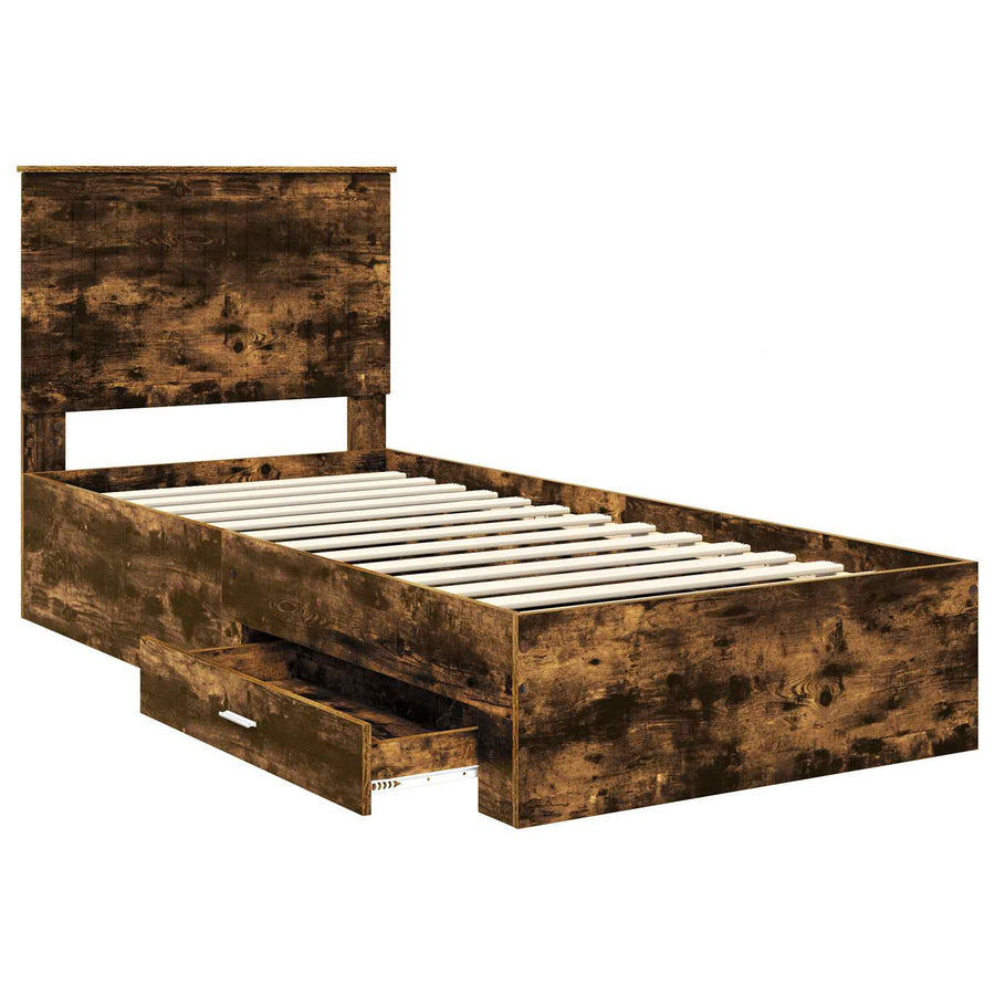 Bedframe met hoofdeinde Gerookt eiken 90 x 190 cm Bewerkt hout