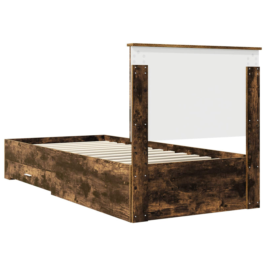Bedframe met hoofdeinde Gerookt eiken 90 x 190 cm Bewerkt hout