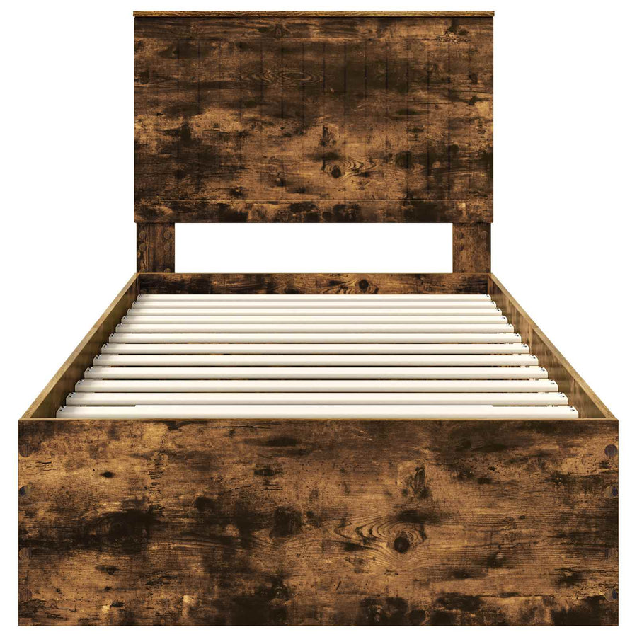Bedframe met hoofdeinde Gerookt eiken 90 x 190 cm Bewerkt hout
