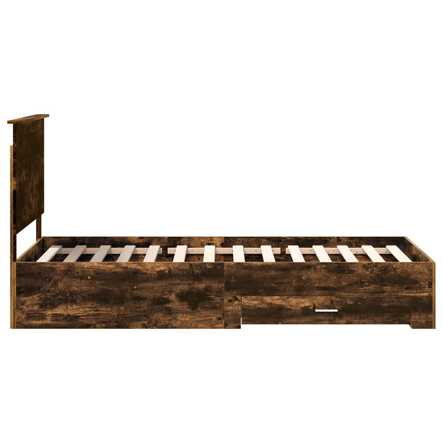 Bedframe met hoofdeinde Gerookt eiken 90 x 190 cm Bewerkt hout