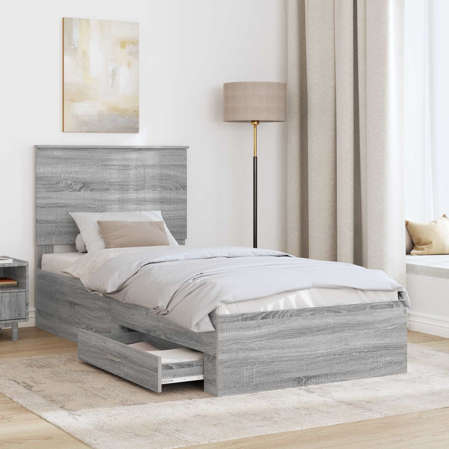 Bedframe met hoofdeinde Grijs Sonoma 90 x 190 cm Bewerkt hout