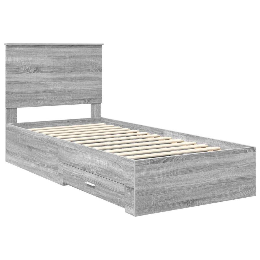 Bedframe met hoofdeinde Grijs Sonoma 90 x 190 cm Bewerkt hout