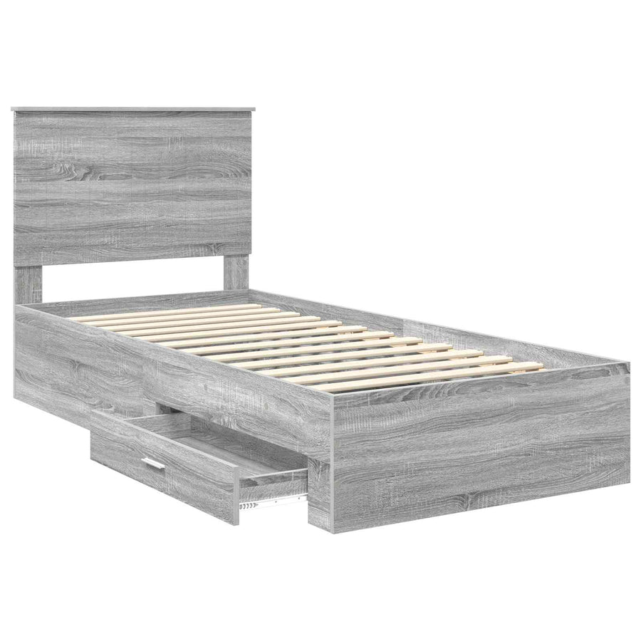 Bedframe met hoofdeinde Grijs Sonoma 90 x 190 cm Bewerkt hout