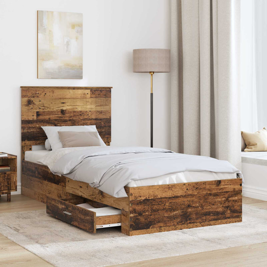 Bedframe met hoofdeinde Oudhout 90 x 190 cm Bewerkt hout