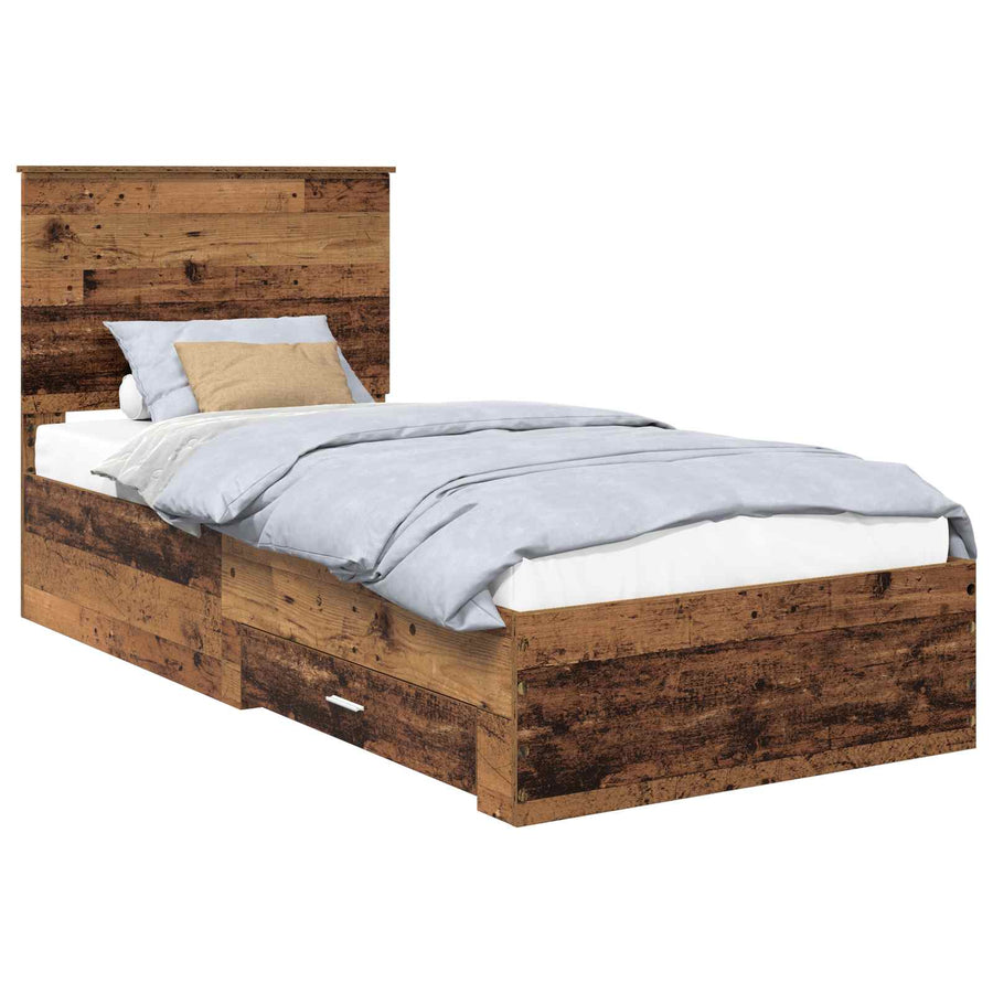 Bedframe met hoofdeinde Oudhout 90 x 190 cm Bewerkt hout