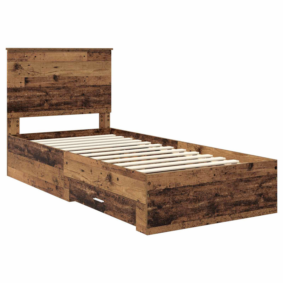 Bedframe met hoofdeinde Oudhout 90 x 190 cm Bewerkt hout