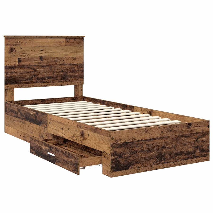 Bedframe met hoofdeinde Oudhout 90 x 190 cm Bewerkt hout