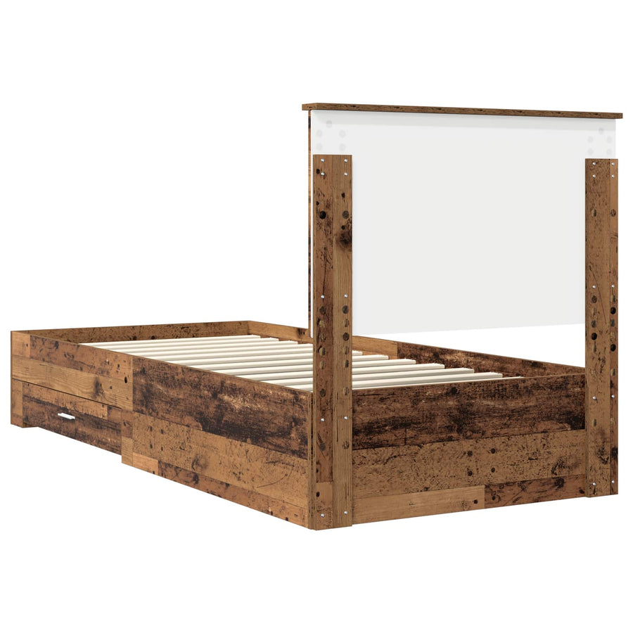 Bedframe met hoofdeinde Oudhout 90 x 190 cm Bewerkt hout