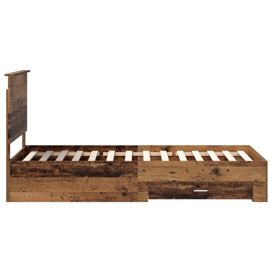 Bedframe met hoofdeinde Oudhout 90 x 190 cm Bewerkt hout