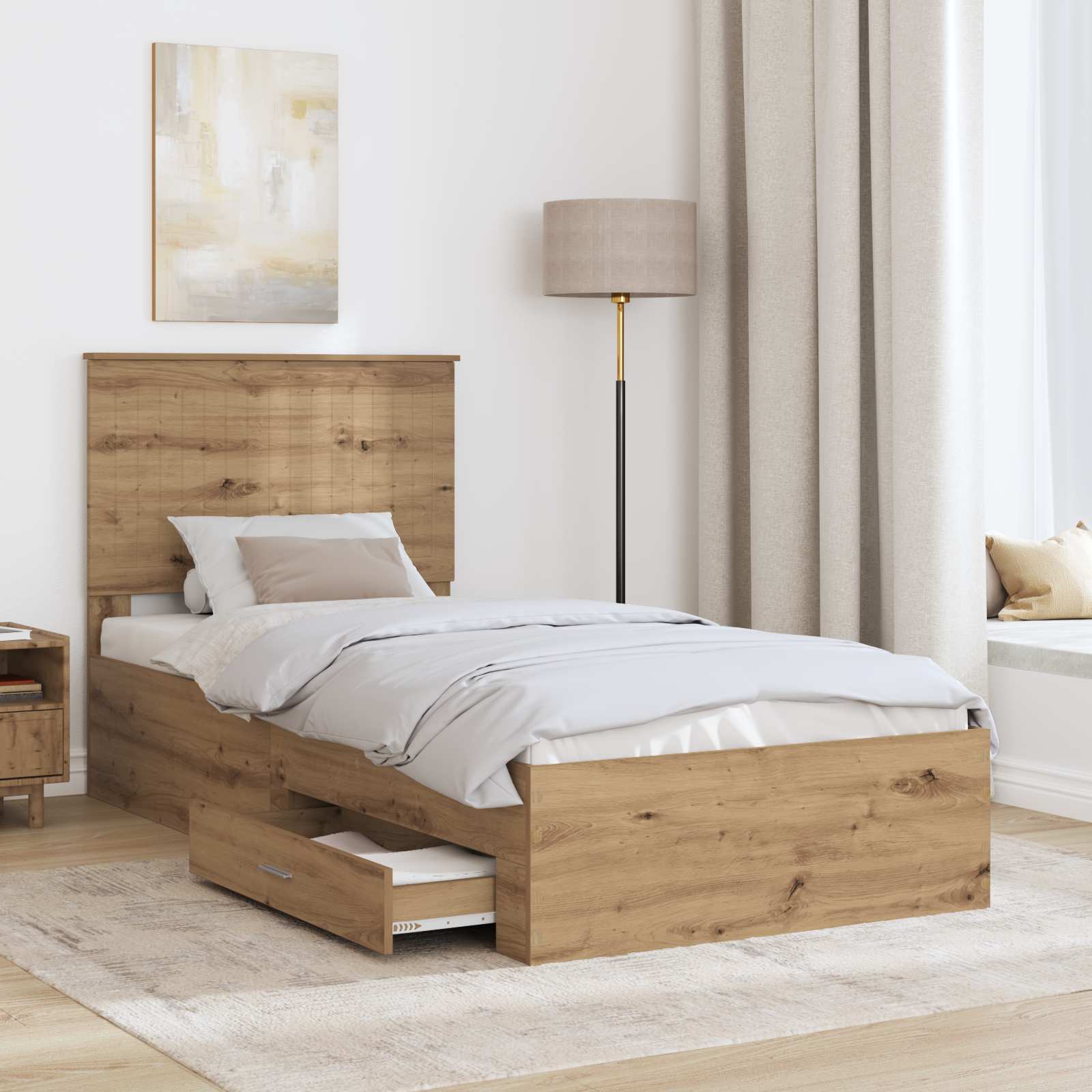 Bedframe met hoofdeinde Artisan Eiken 90 x 190 cm Bewerkt hout