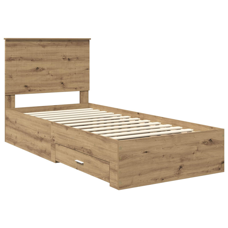 Bedframe met hoofdeinde Artisan Eiken 90 x 190 cm Bewerkt hout