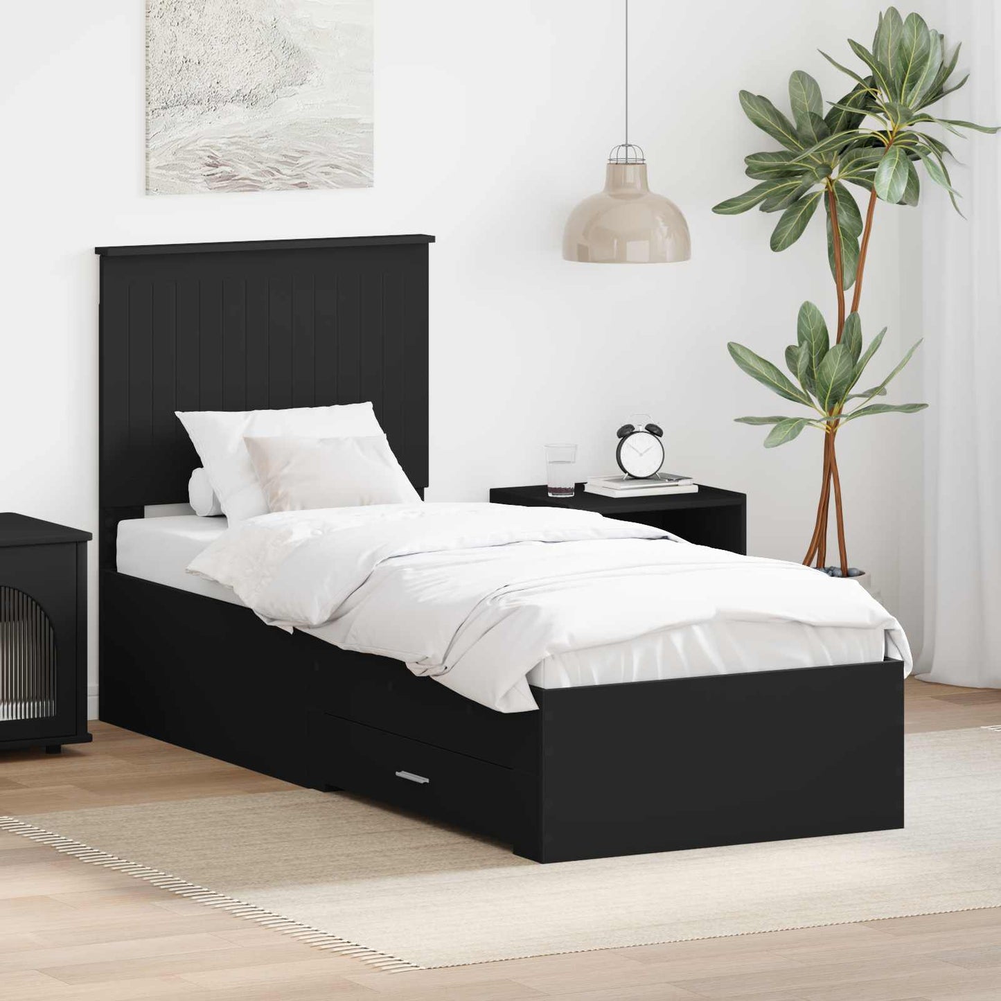Bedframe met lade Zwart en Zilver 75 x 190 cm Bewerkt hout