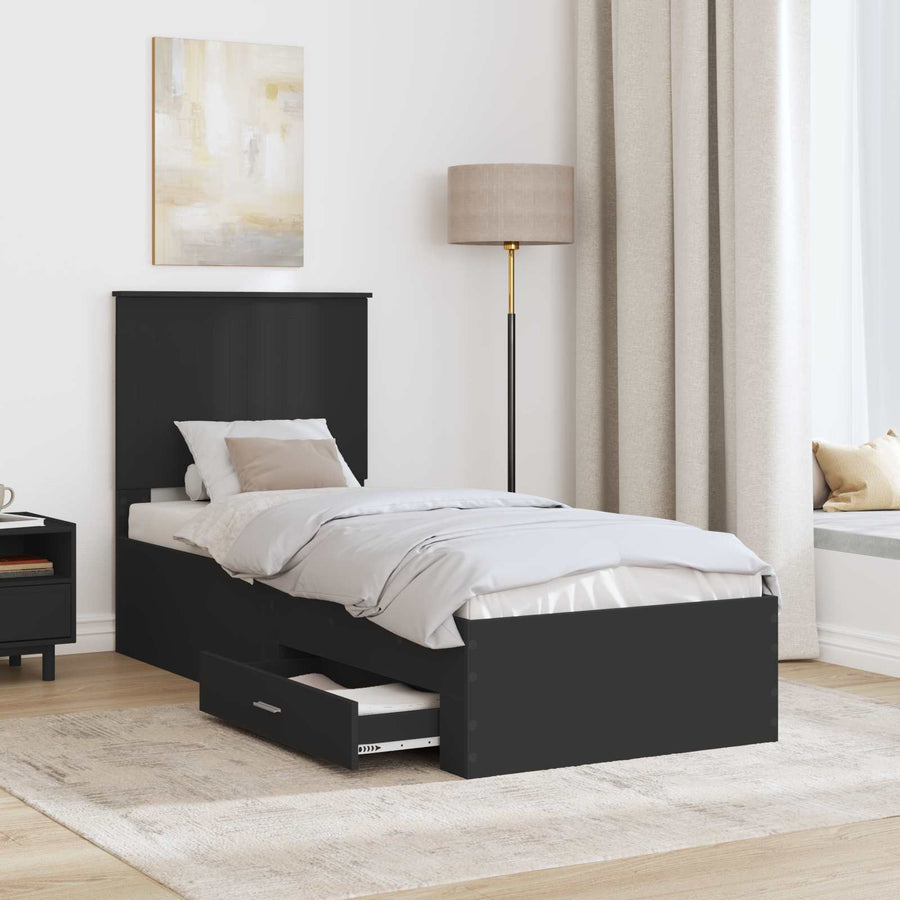 Bedframe met lade Zwart en Zilver 75 x 190 cm Bewerkt hout