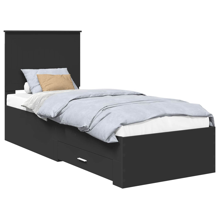Bedframe met lade Zwart en Zilver 75 x 190 cm Bewerkt hout