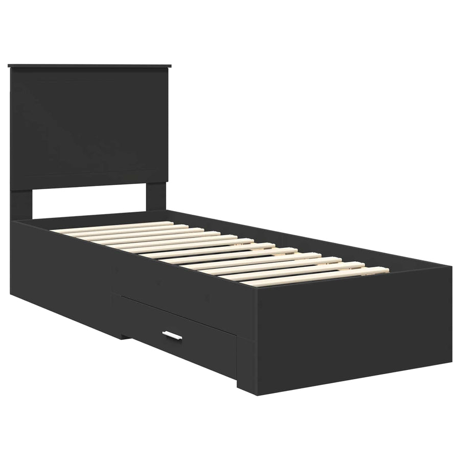 Bedframe met lade Zwart en Zilver 75 x 190 cm Bewerkt hout