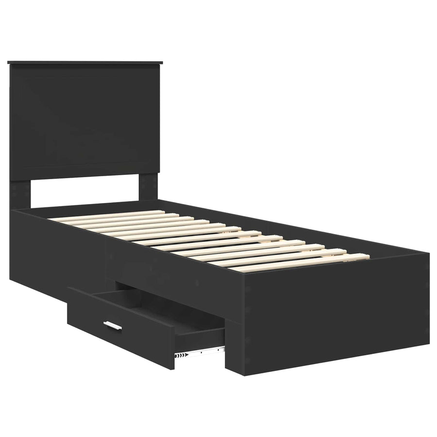 Bedframe met lade Zwart en Zilver 75 x 190 cm Bewerkt hout