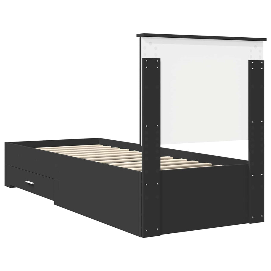 Bedframe met lade Zwart en Zilver 75 x 190 cm Bewerkt hout