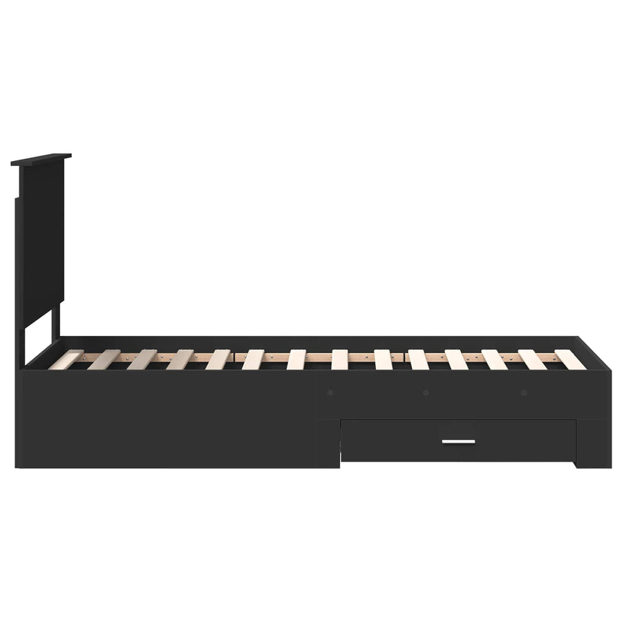 Bedframe met lade Zwart en Zilver 75 x 190 cm Bewerkt hout