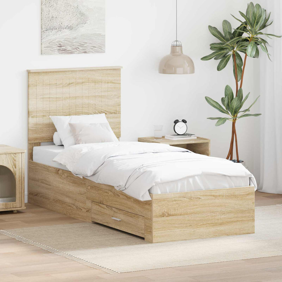 Bedframe Sonoma Eiken en Zilver 75 x 190 cm Bewerkt hout