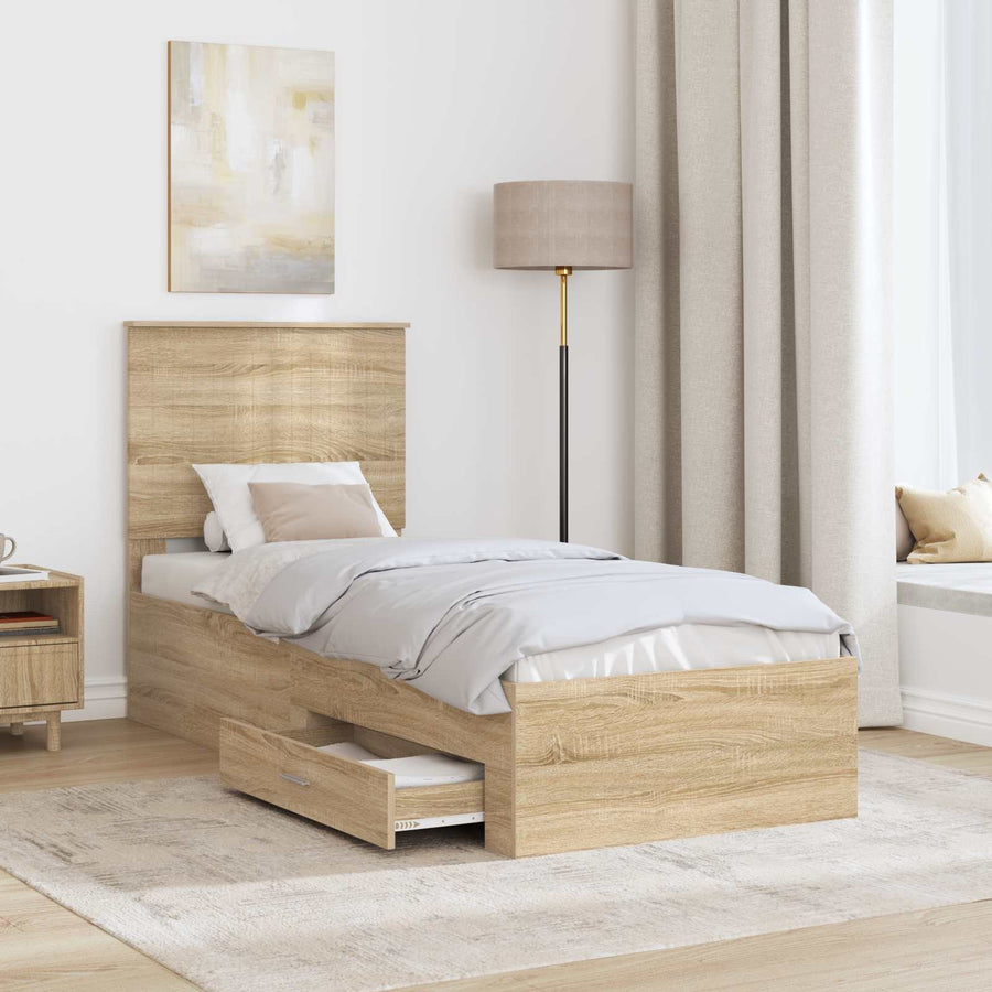 Bedframe Sonoma Eiken en Zilver 75 x 190 cm Bewerkt hout