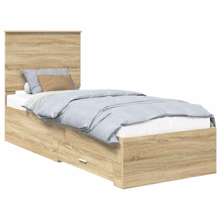 Bedframe Sonoma Eiken en Zilver 75 x 190 cm Bewerkt hout