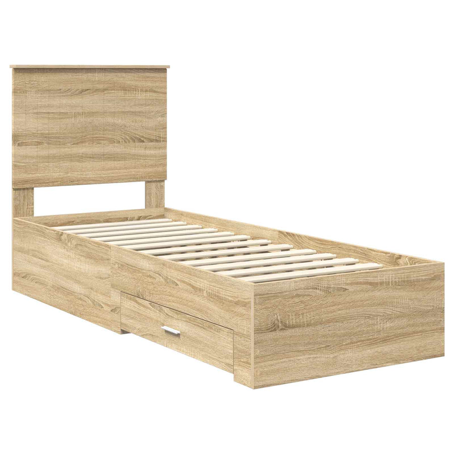 Bedframe Sonoma Eiken en Zilver 75 x 190 cm Bewerkt hout