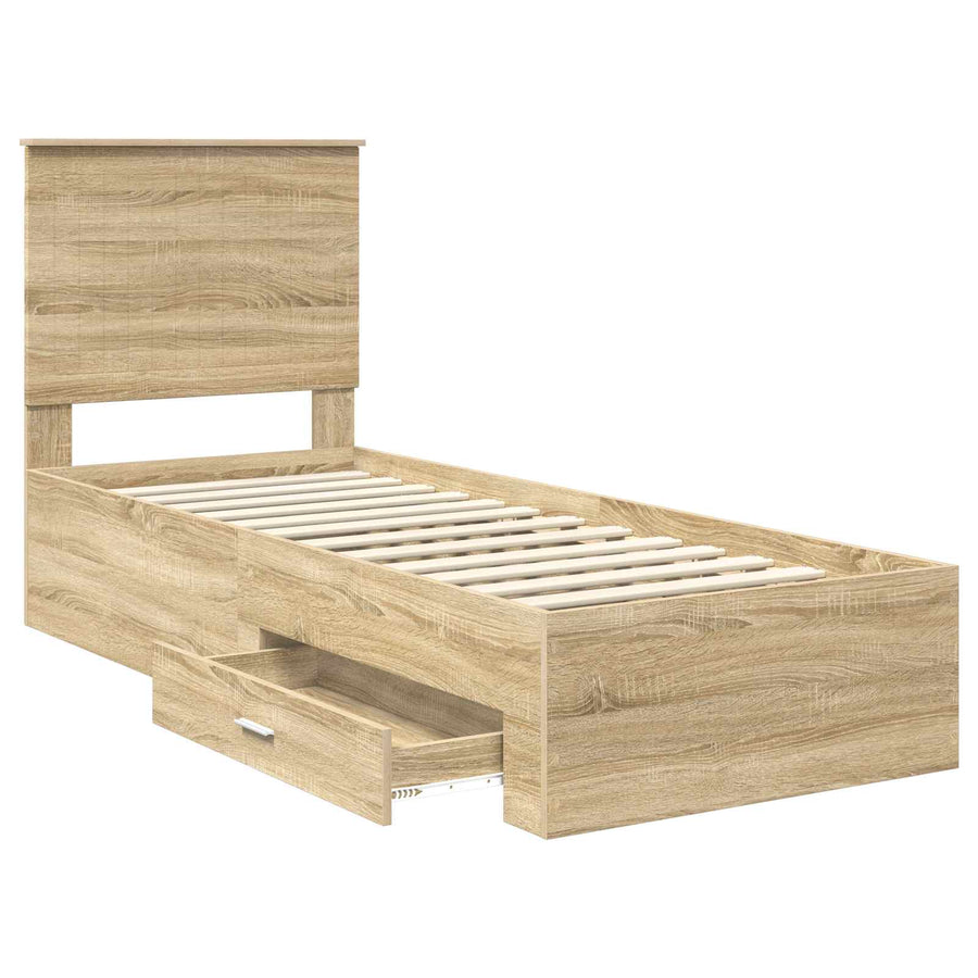 Bedframe Sonoma Eiken en Zilver 75 x 190 cm Bewerkt hout