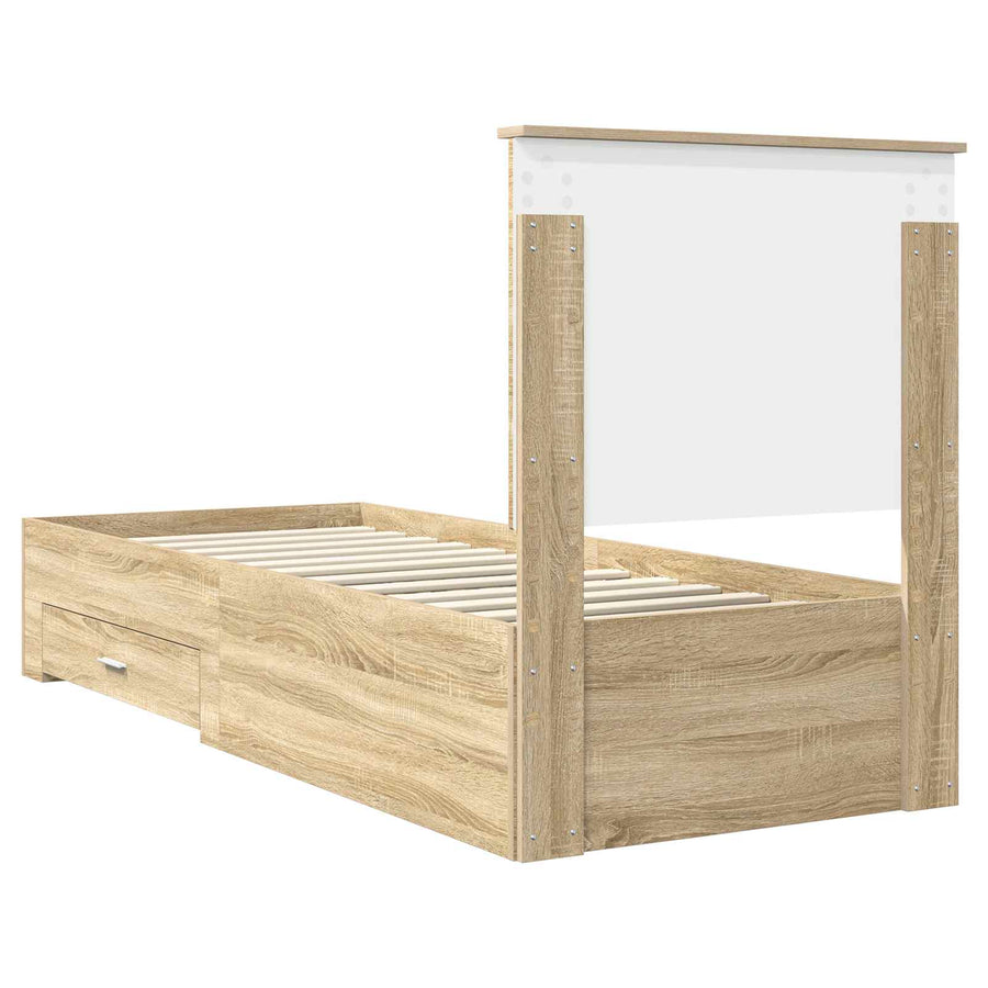 Bedframe Sonoma Eiken en Zilver 75 x 190 cm Bewerkt hout