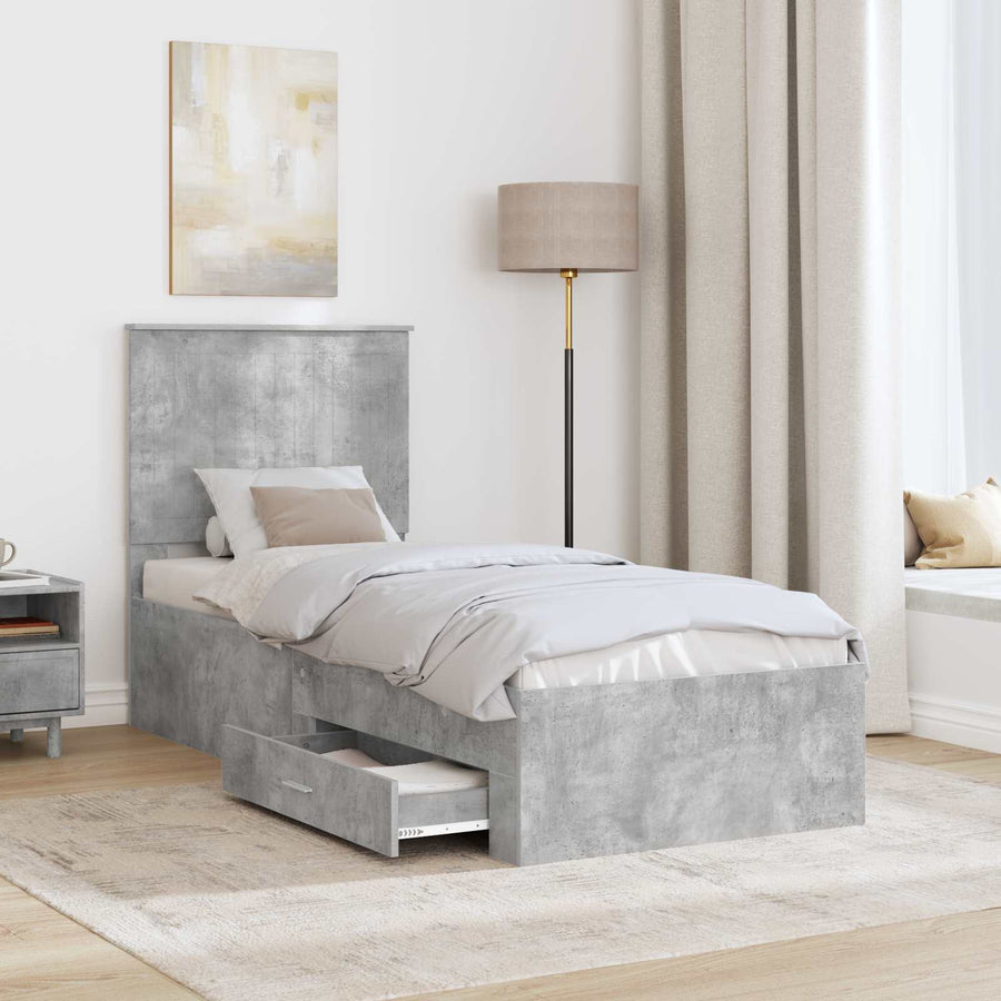 Bedframe Beton Grijs en Zilver 75 x 190 cm Bewerkt hout