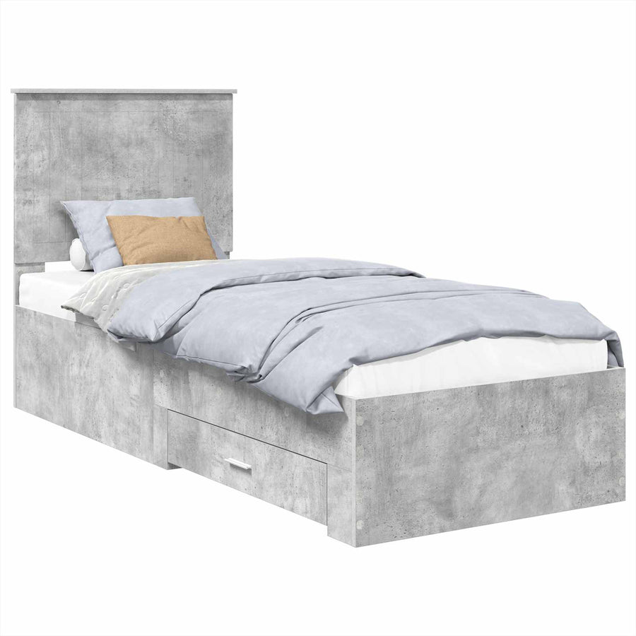 Bedframe Beton Grijs en Zilver 75 x 190 cm Bewerkt hout