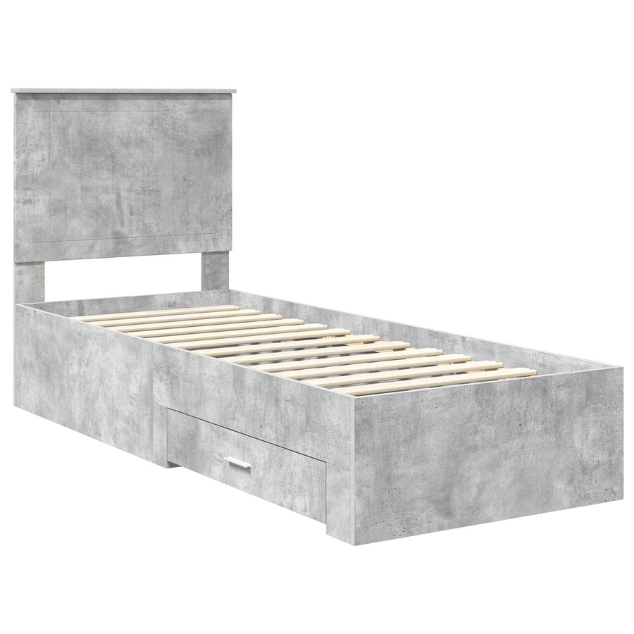 Bedframe Beton Grijs en Zilver 75 x 190 cm Bewerkt hout