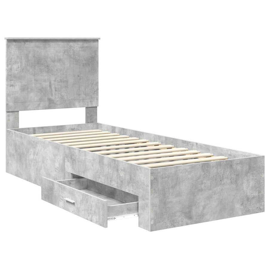 Bedframe Beton Grijs en Zilver 75 x 190 cm Bewerkt hout