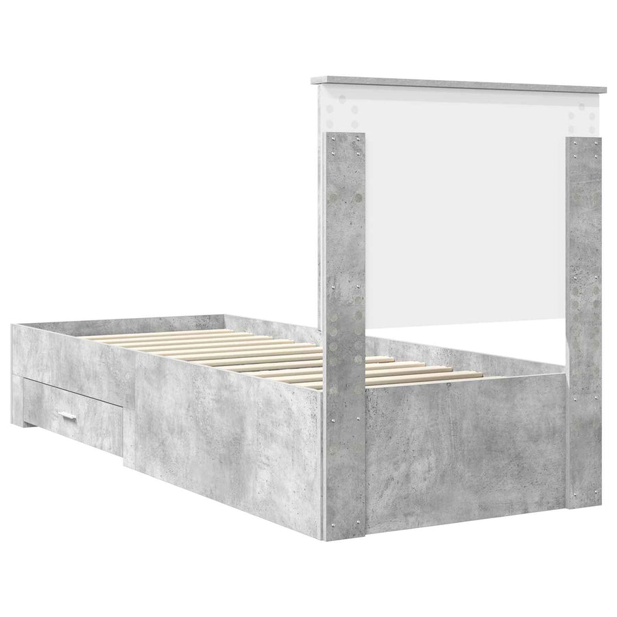 Bedframe Beton Grijs en Zilver 75 x 190 cm Bewerkt hout