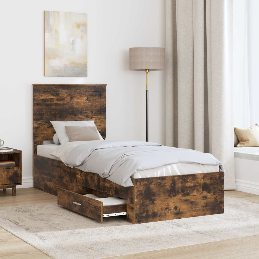 Bedframe Gerookt Eiken en Zilver 75 x 190 cm Bewerkt hout