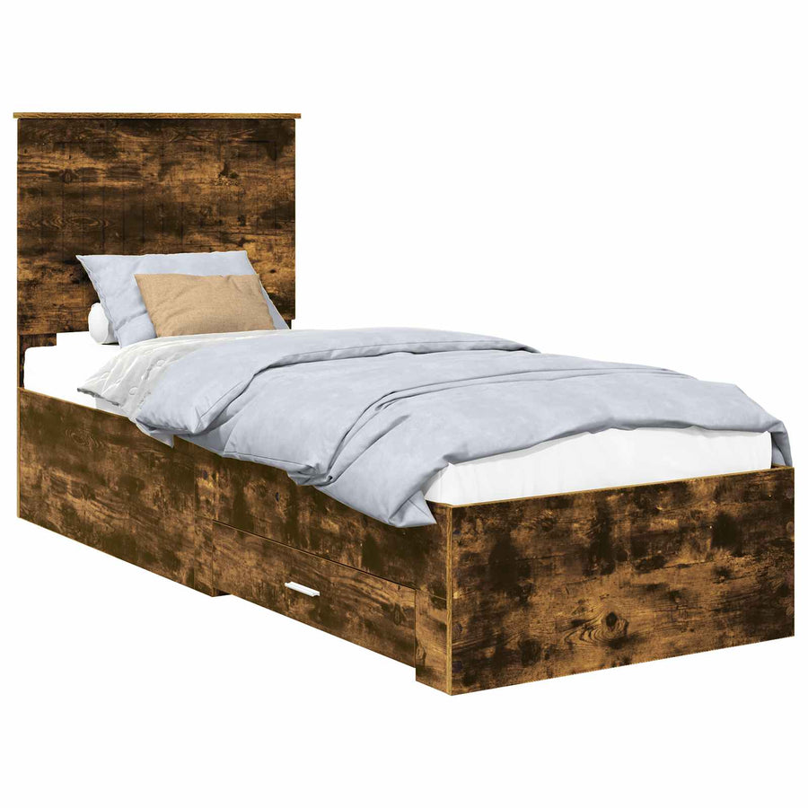 Bedframe Gerookt Eiken en Zilver 75 x 190 cm Bewerkt hout