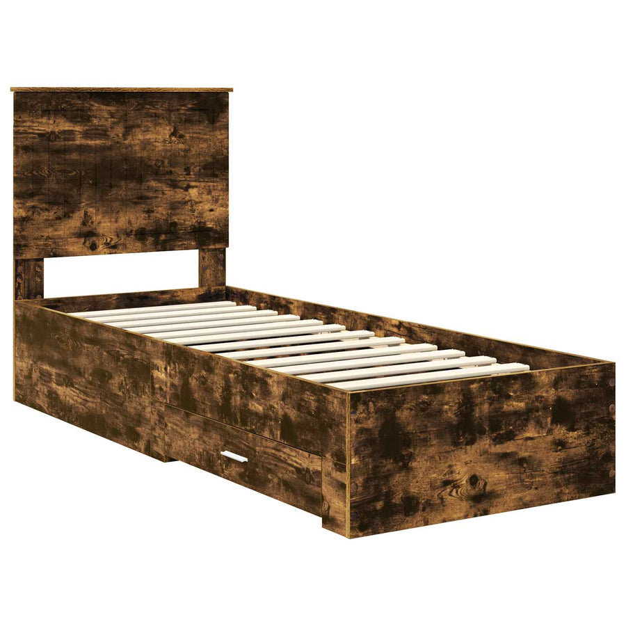 Bedframe Gerookt Eiken en Zilver 75 x 190 cm Bewerkt hout