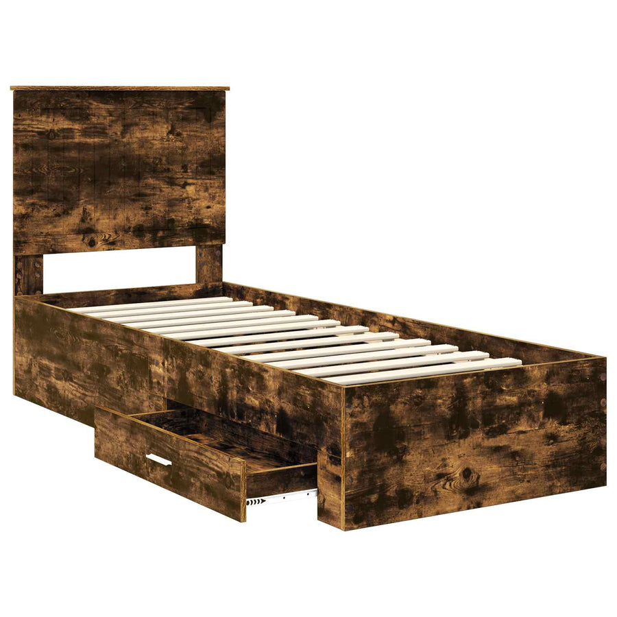 Bedframe Gerookt Eiken en Zilver 75 x 190 cm Bewerkt hout