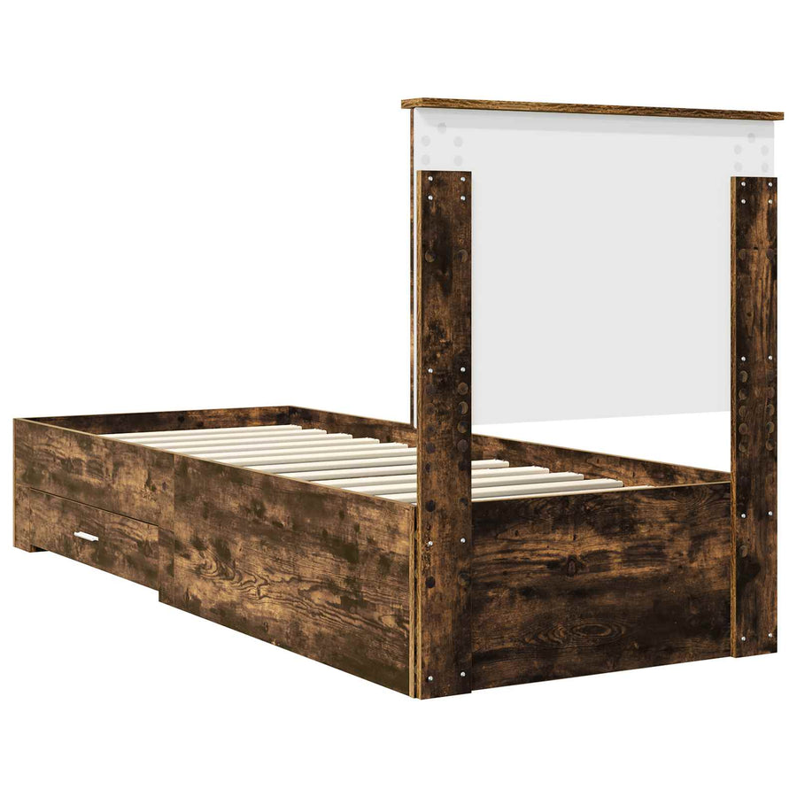 Bedframe Gerookt Eiken en Zilver 75 x 190 cm Bewerkt hout
