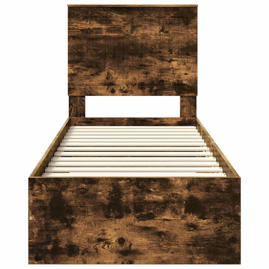 Bedframe Gerookt Eiken en Zilver 75 x 190 cm Bewerkt hout